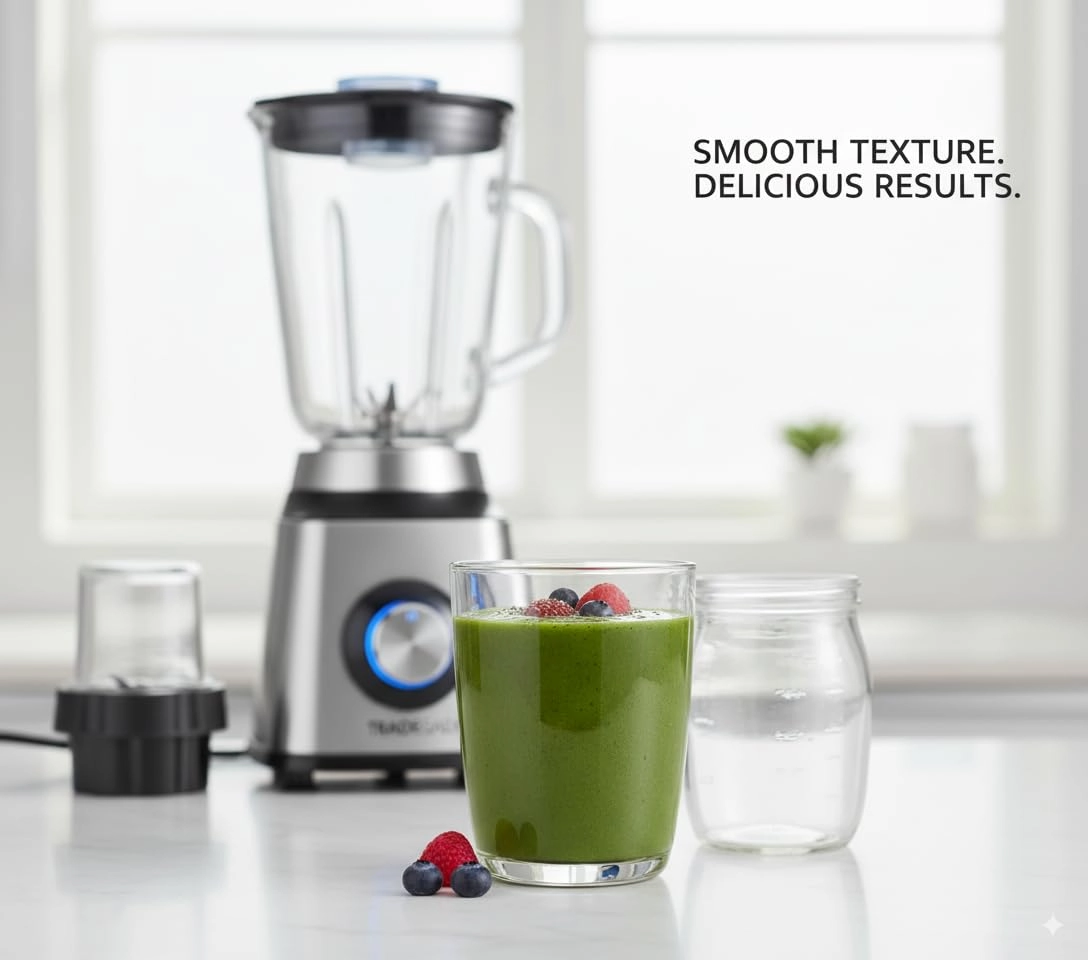 Smoothie Blender & Electric Food Processor 3-in-1 - Stainless Steel 4 Speed Settings
