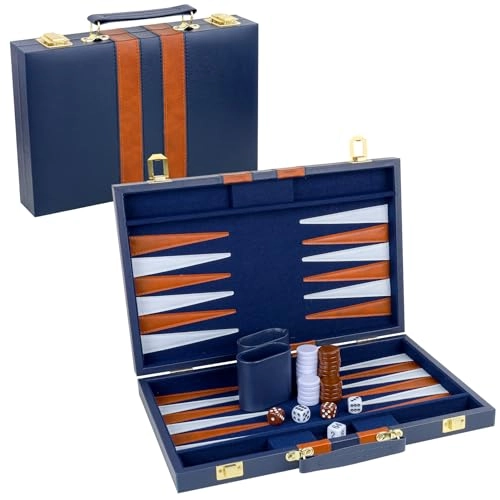 Backgammon Set - PU Leather Case Grey