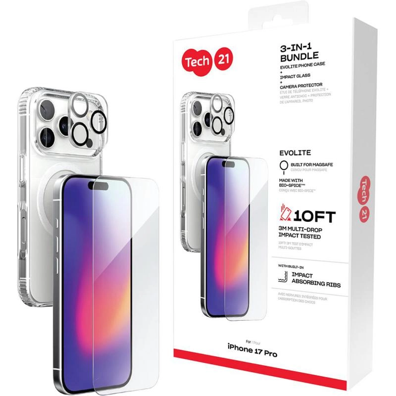 Tech21 Evo + Impact Glass + Camera Lens Protector - MagSafe Clear for iPhone Air