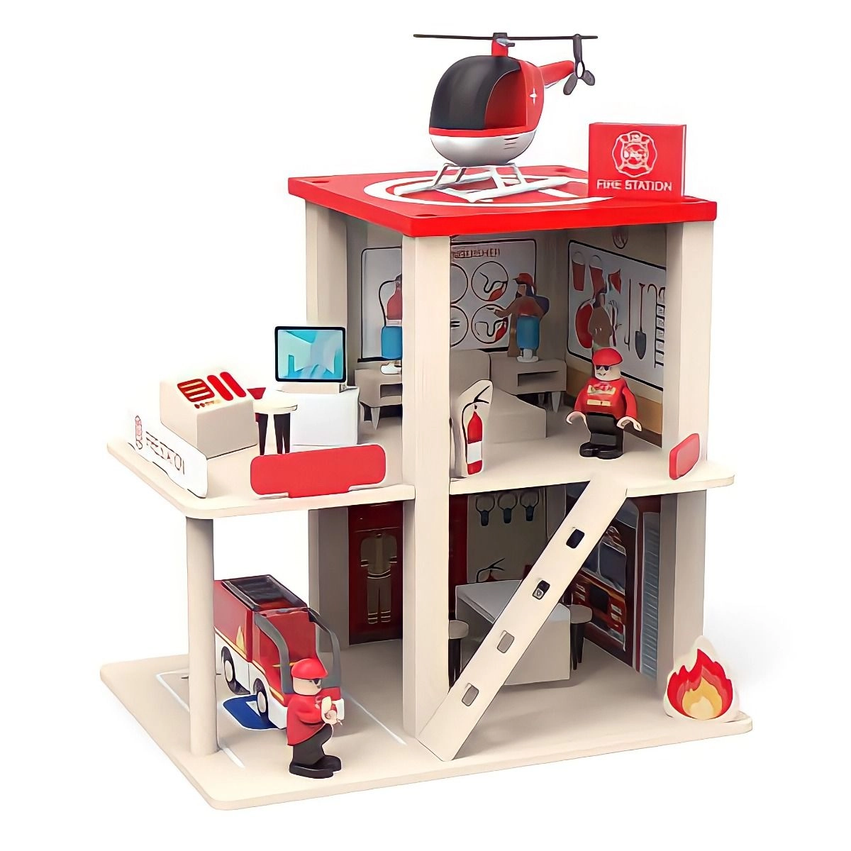 Factory Price Finleys Pretend Play Fire Station - Wooden + Police Station (FP-1908-69A)