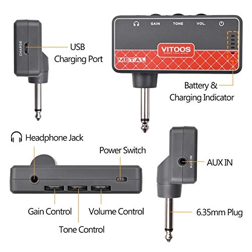 METAL - Guitar Headphone Amplifier Built-in battery 3.7V 450mA