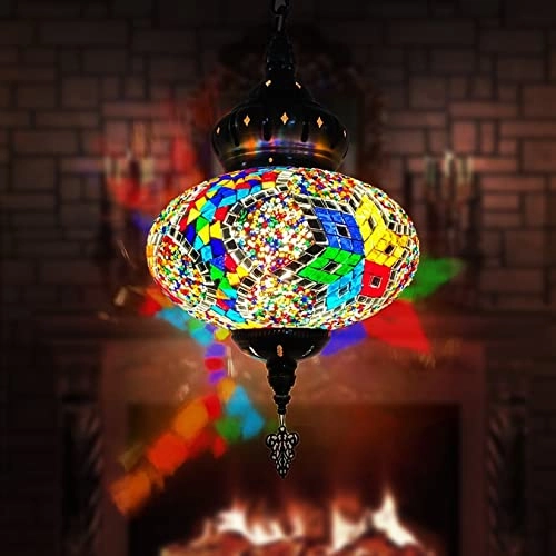 Turkish Moroccan Mosaic Swag Pendant Ceiling Hanging Light - bronze Glass