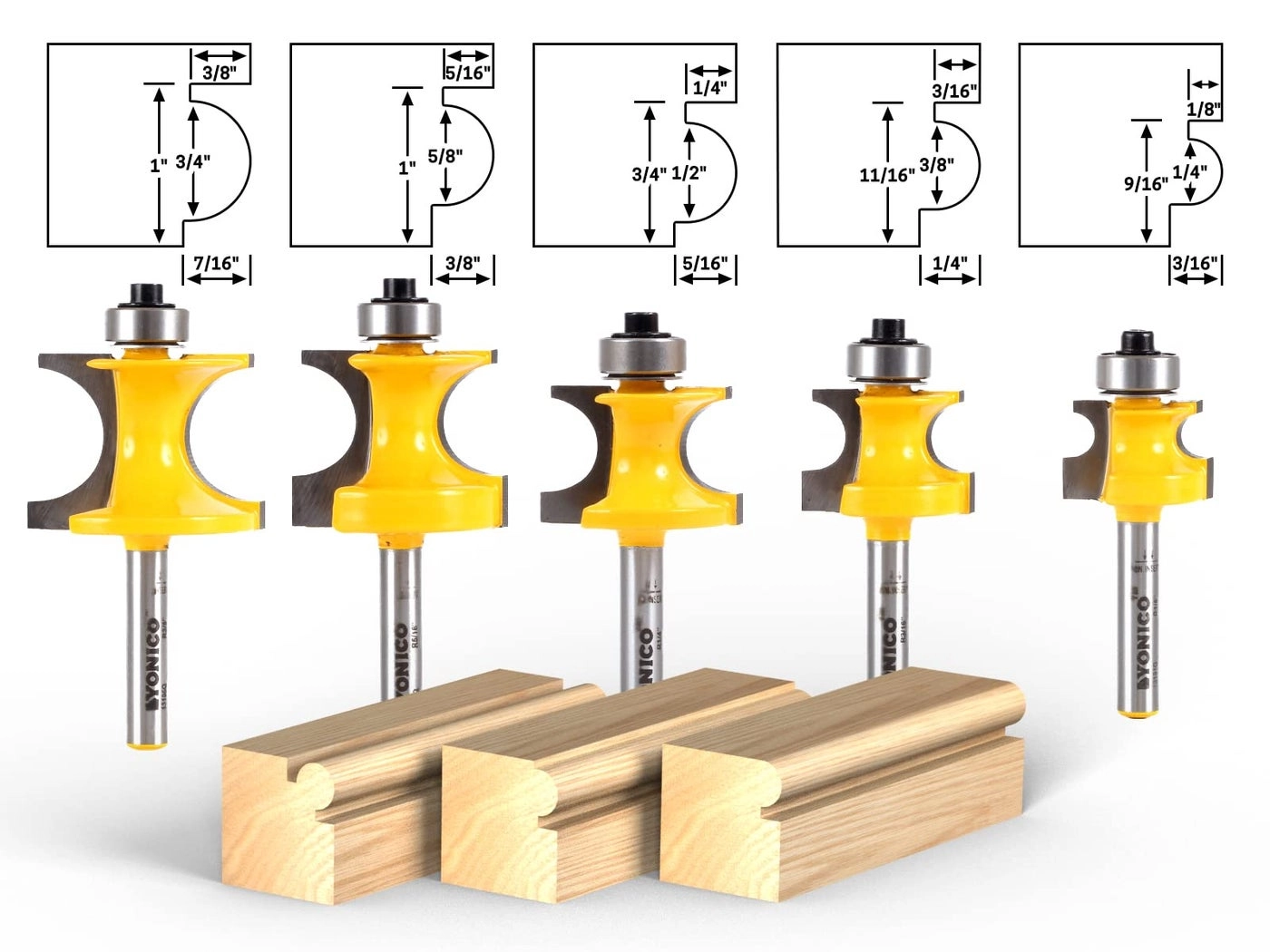 Bullnose Beading Router Bits - 14Inch 5 Bit