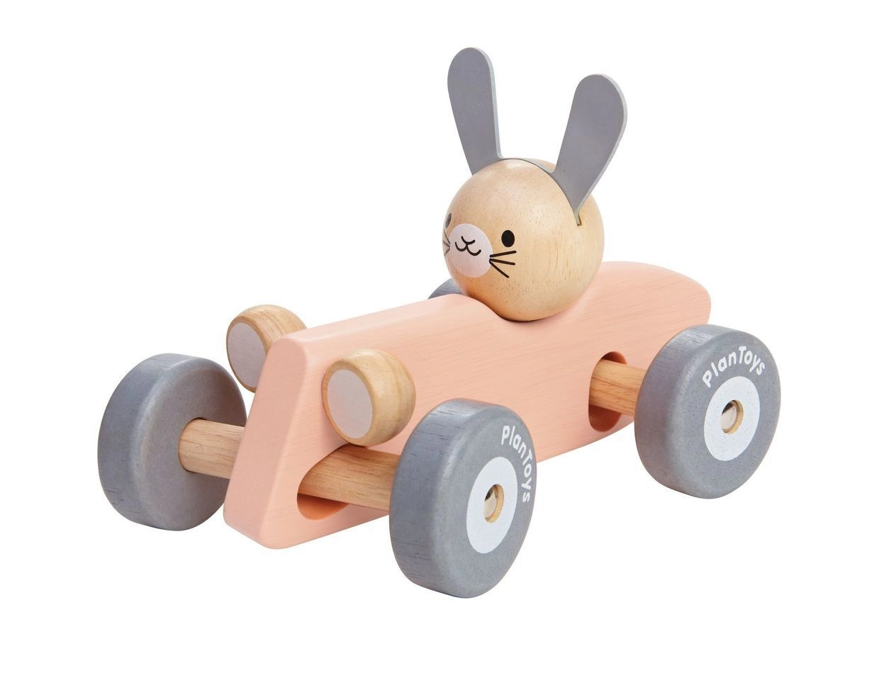 PlanToys Bunny Racing Car - Wooden Vintage Pastel Rose
