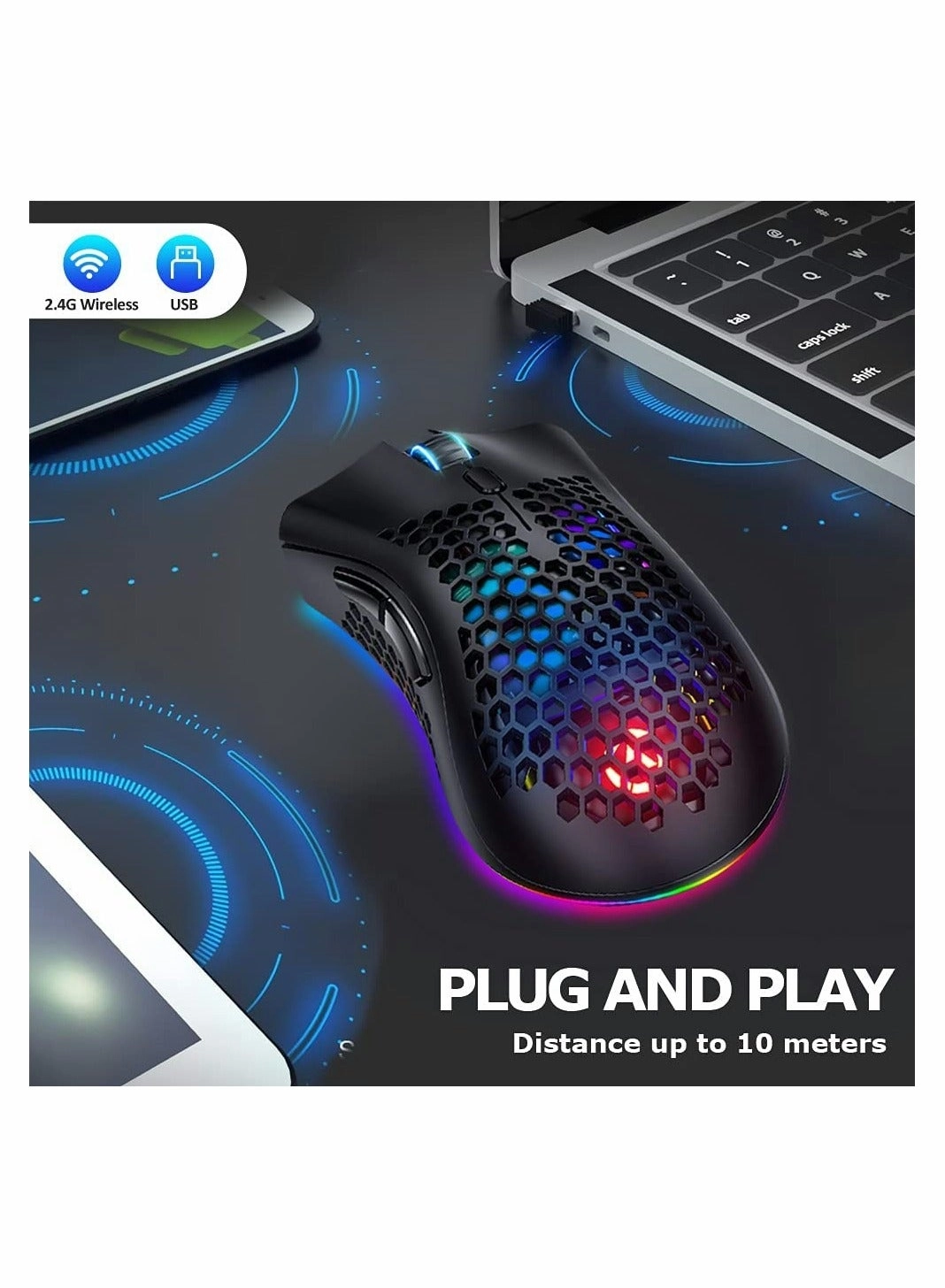 Ergonomic RGB Wireless Gaming Mouse - Wireless