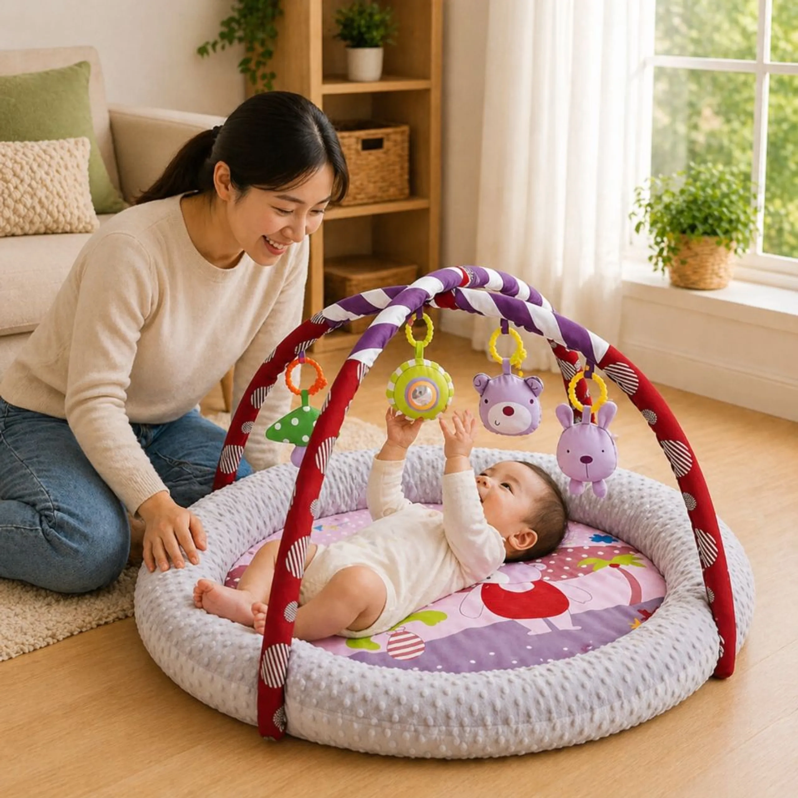 Baby Round Comfy Play Mat & Activity Gym - Suitable for 0 months & above