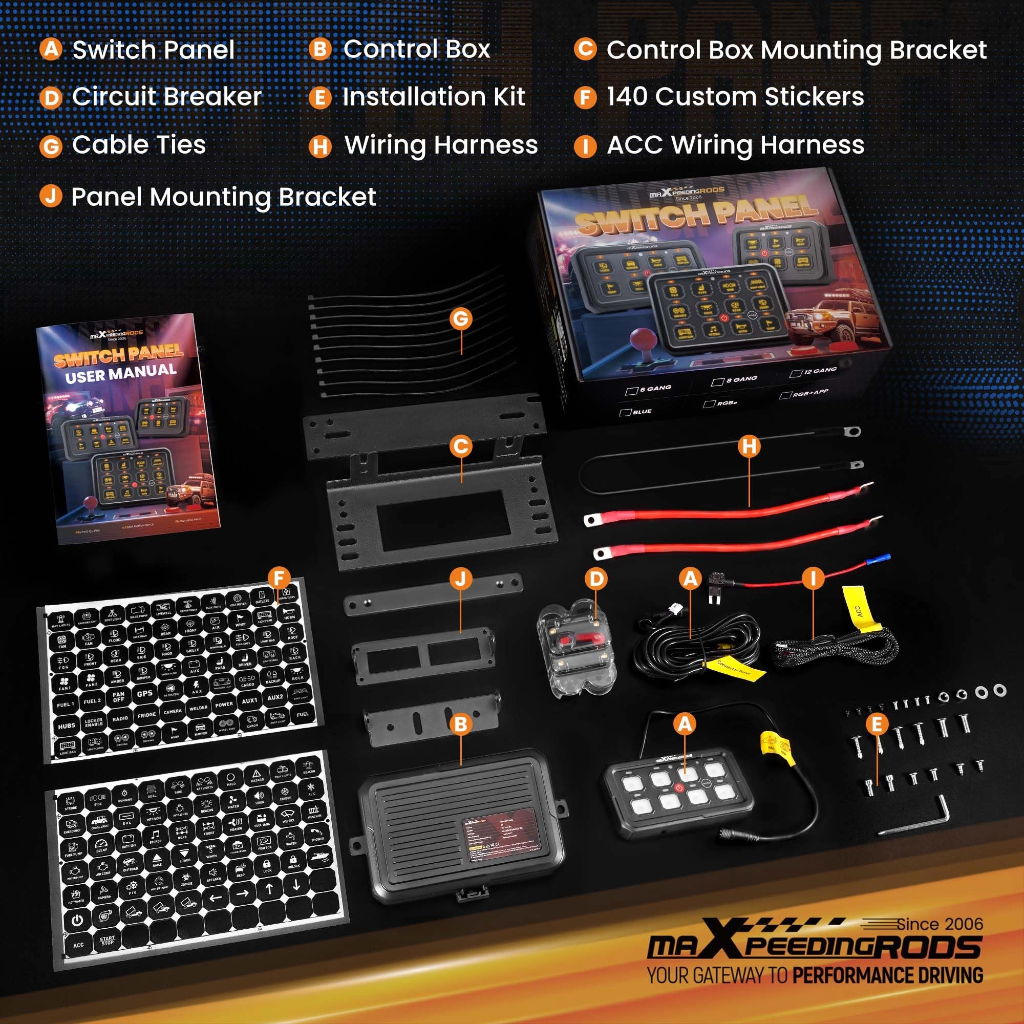 8 Gang Switch Panel - 12/24V LED Dimmable