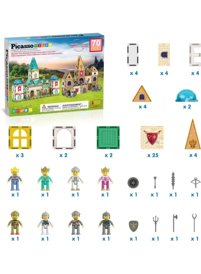 Magnetic Tiles Medieval Castle Theme - 8 Characters 70 pcs