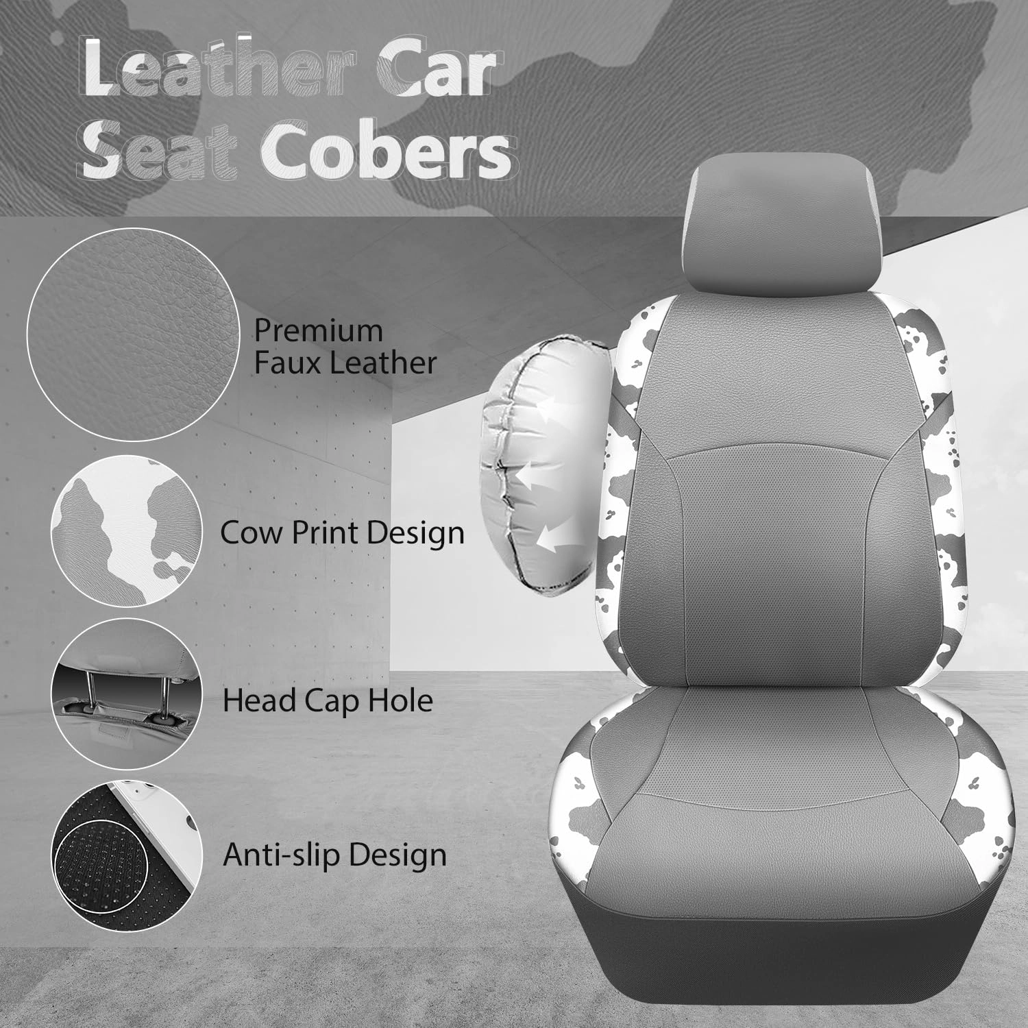 Car Seat Covers - Air Mesh Leather + Car Floor Mats - Waterproof + Steering Wheel Cover - Sporty