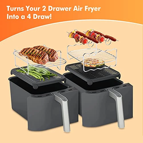 Dual Basket Air Fryer Accessories - Stainless Steel + Food-grade Silicone Set of 10