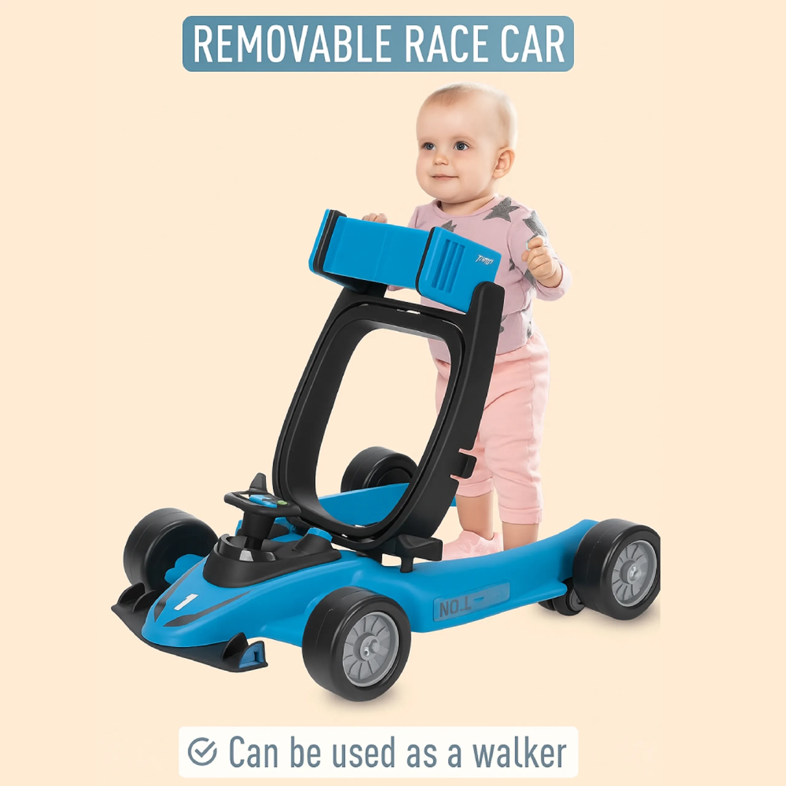 Ryan 4 In 1 Safety Baby Car Walker - Black Music and Lights