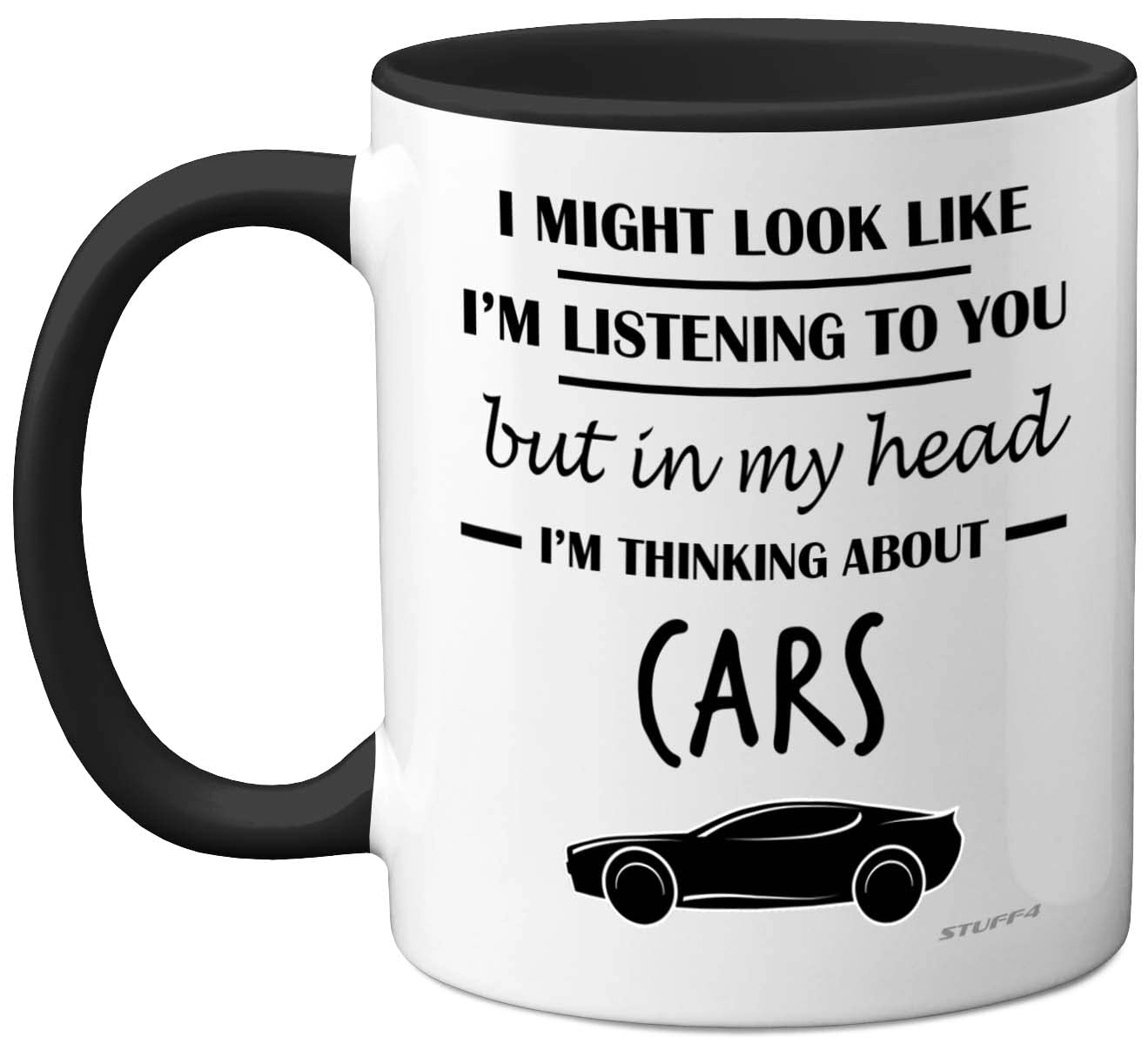Stuff4 Ltd. in My Head I'm Thinking About Cars Classic Mug - Black Handle Dishwasher Safe
