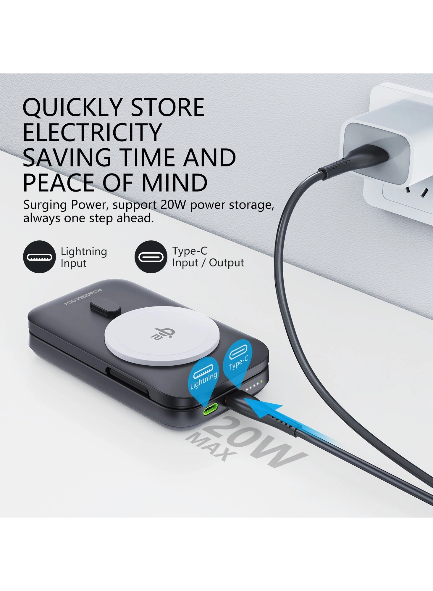 Magnetic Power Bank - 10000 Watt-hour PD 20W 2 Port
