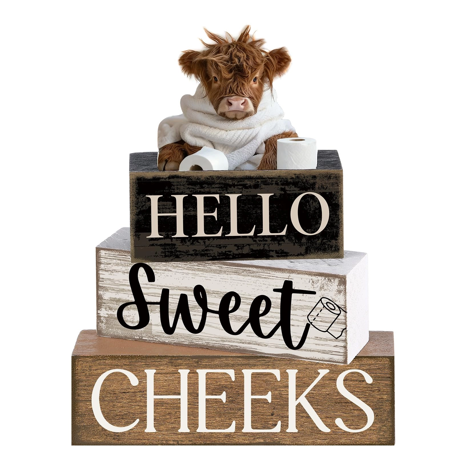 moucuny Highland Cow Bathroom Decor - Wood