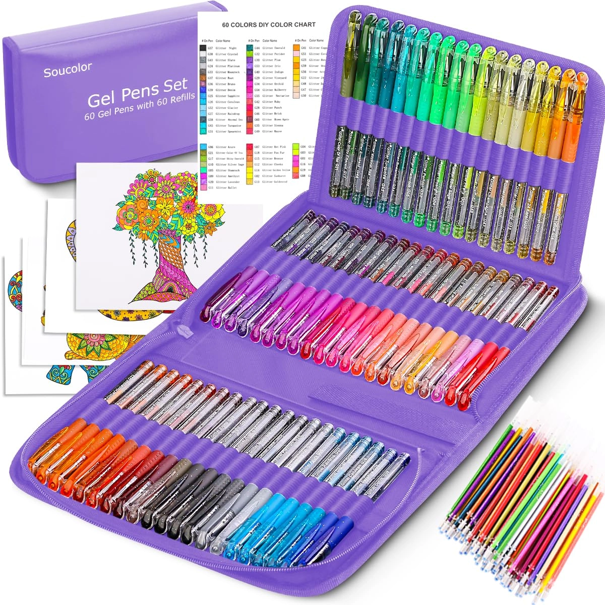 soucolor Glitter Gel Pens - 120 Pack 0.8mm-1mm