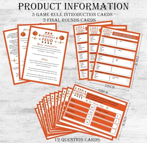 Thanksgiving Friendly Feud Quiz - 16 years and up 12 problem cards 3 final cards 3 game rule introduction cards