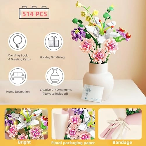 Flower Bouquet Building Set - Lily Carnation 514 pcs Floral