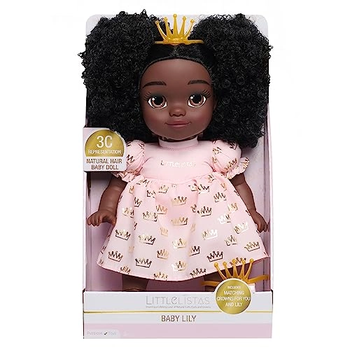 Littlelistas Lily Baby Doll - 14-inch Deep Brown 3C Textured Hair Ages 3+ Bundle