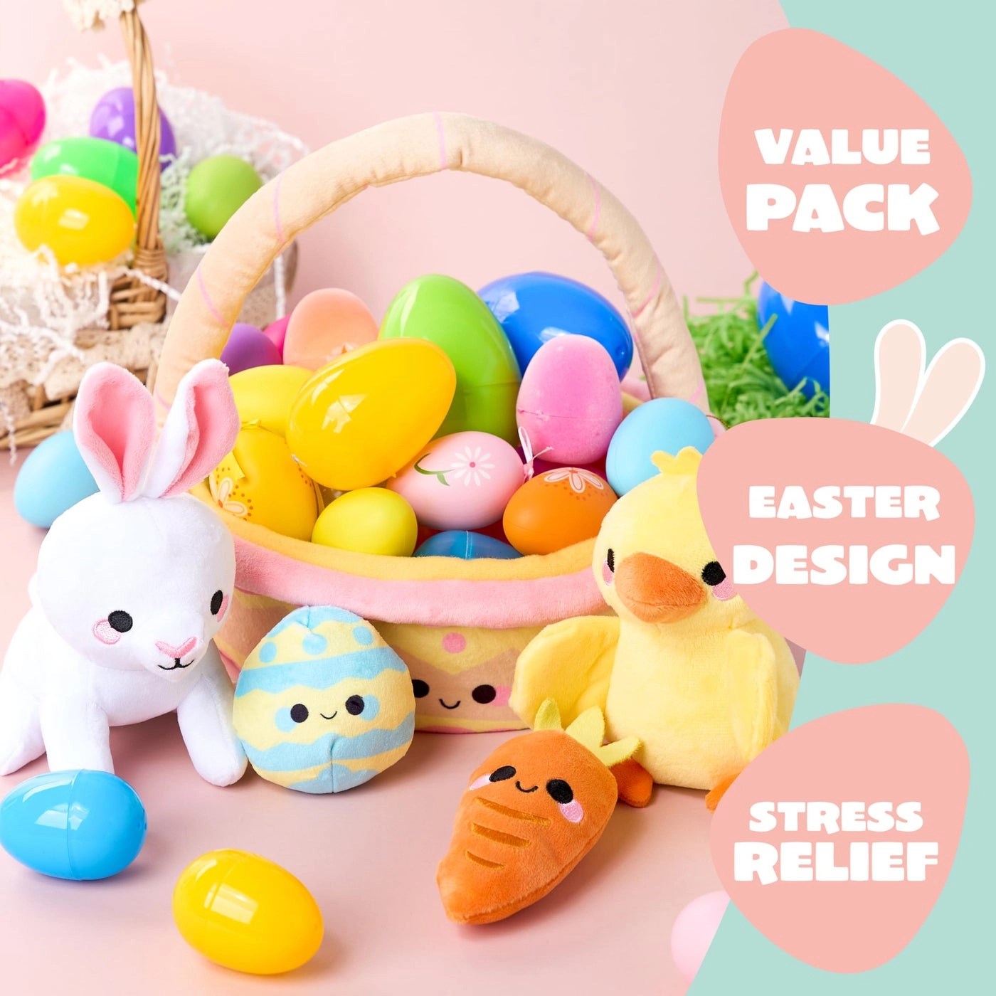 Easter Basket Plush Playset - 5 Pcs Filled Basket