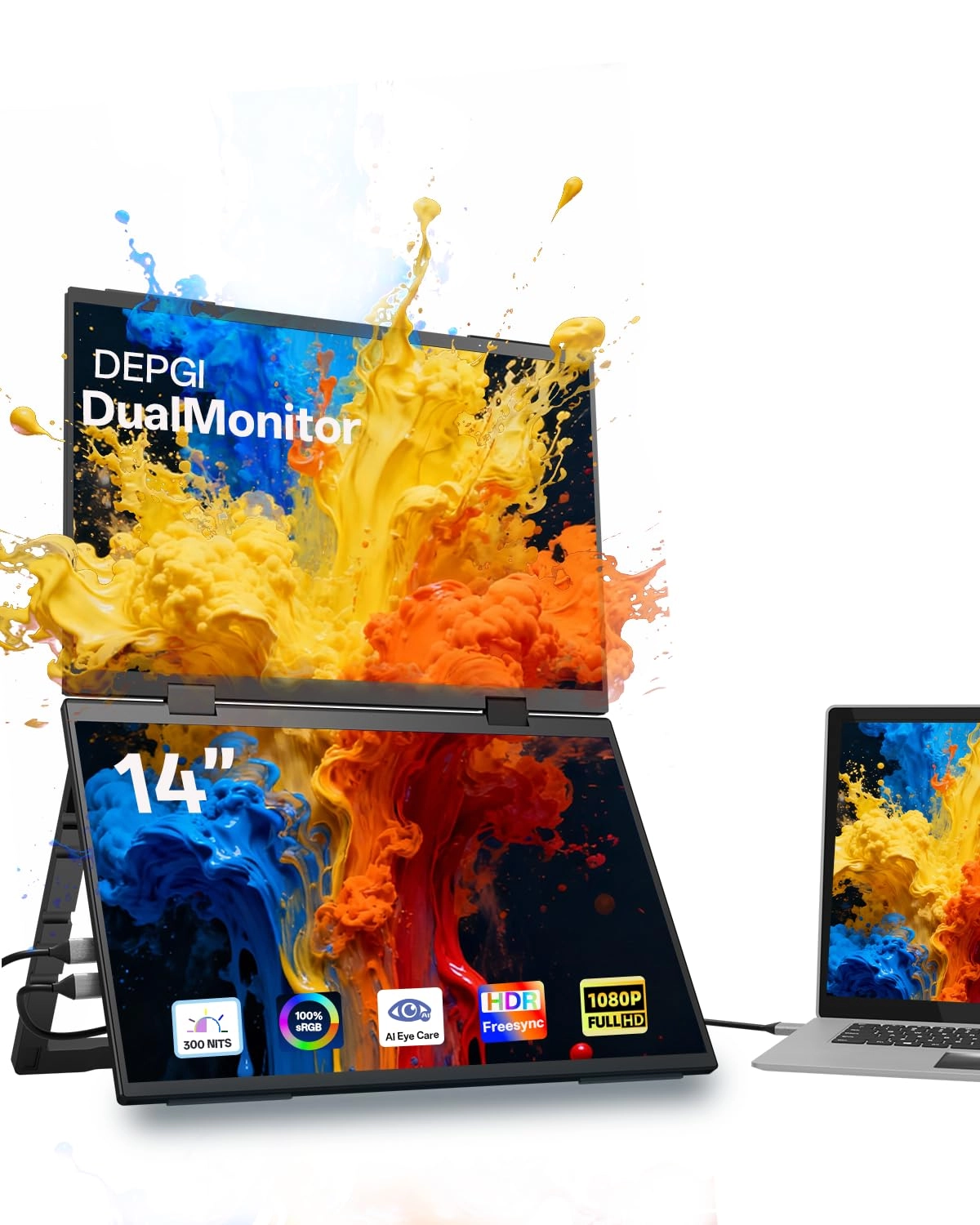 DEPGI DE140N2 - 14" Dual Stacked Portable Monitor USB-C 30W PD