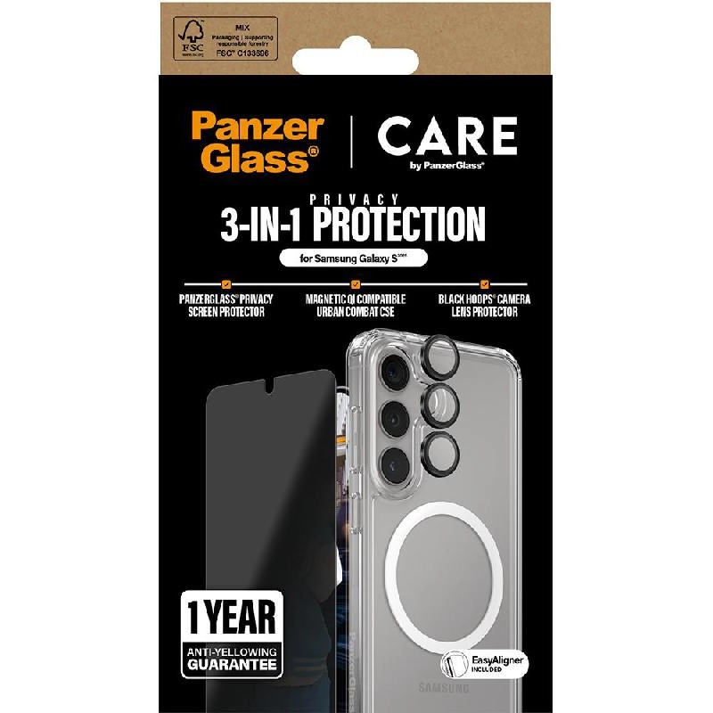 Privacy Screen Protector + Urban Combat Case + Hoops Camera Lens Protector Smartphone Case for Samsung Galaxy S25 Ultra