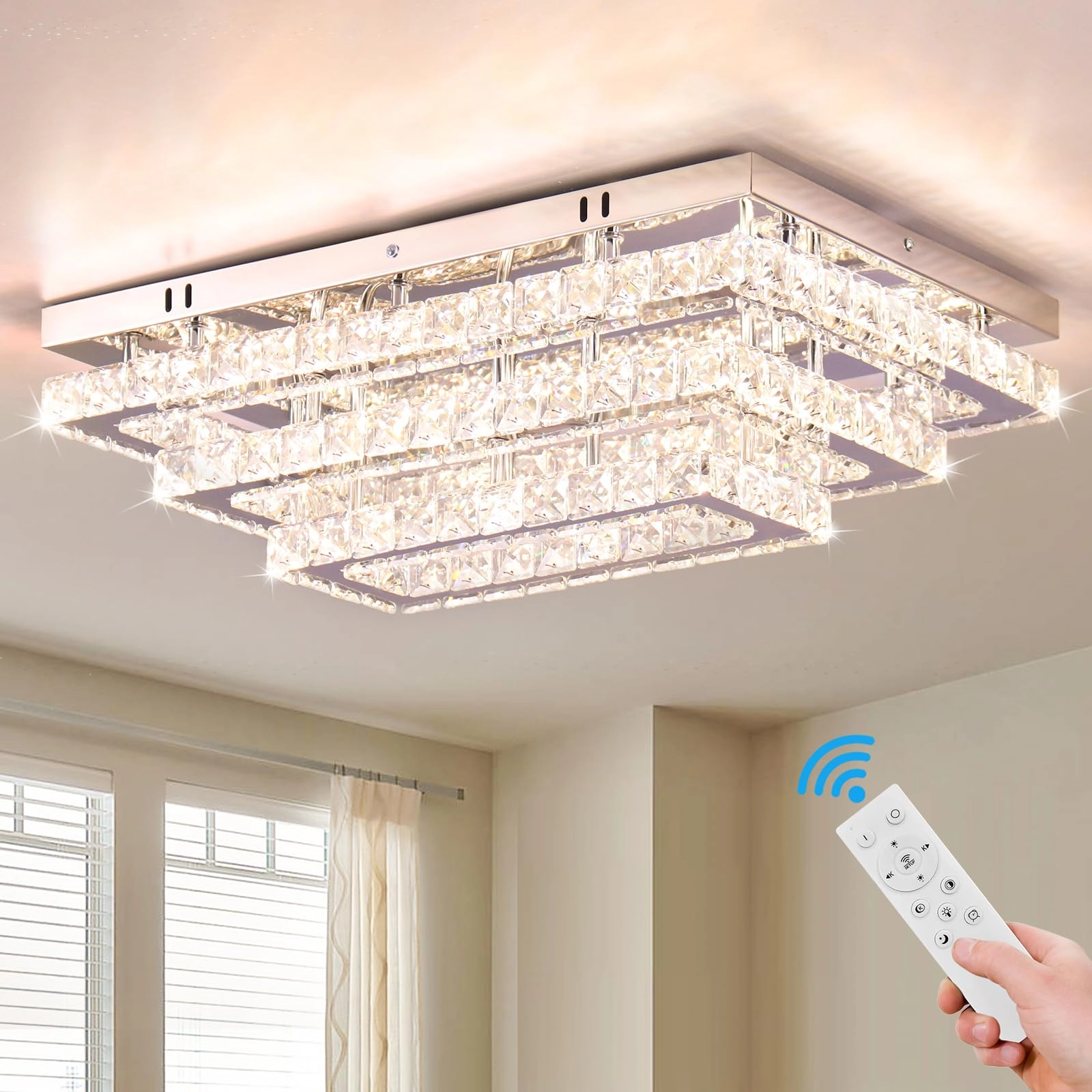 Crystal LED Ceiling Light - 3000K-6500K Dimmable