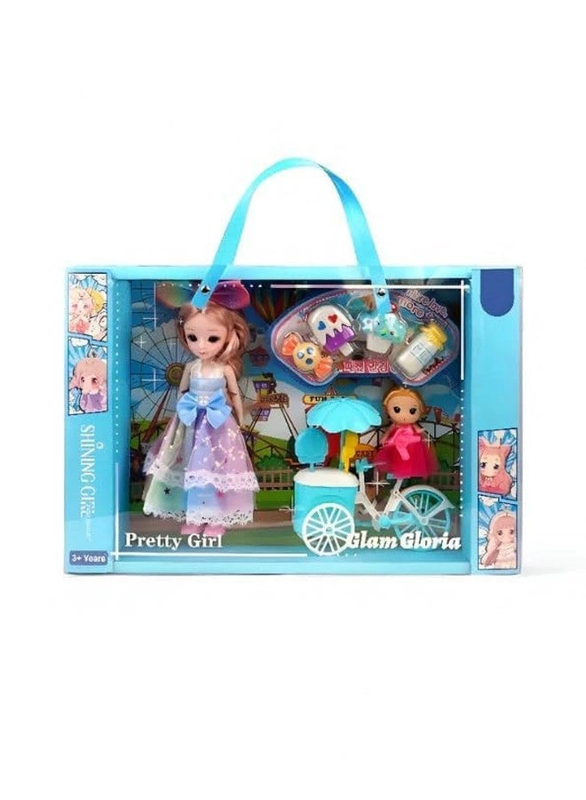 Shining Girl Pretty Doll - with Little Sister + Bicycle Playset - Fun Toy Set for Girls