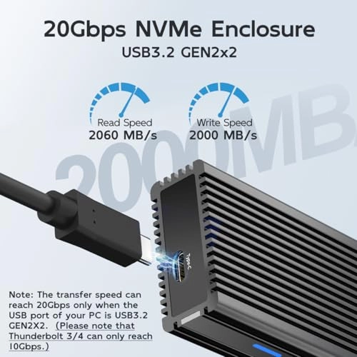 M.2 NVMe Enclosure - USB 3.2 GEN2x2 PCIe NVMe M-Key 2280
