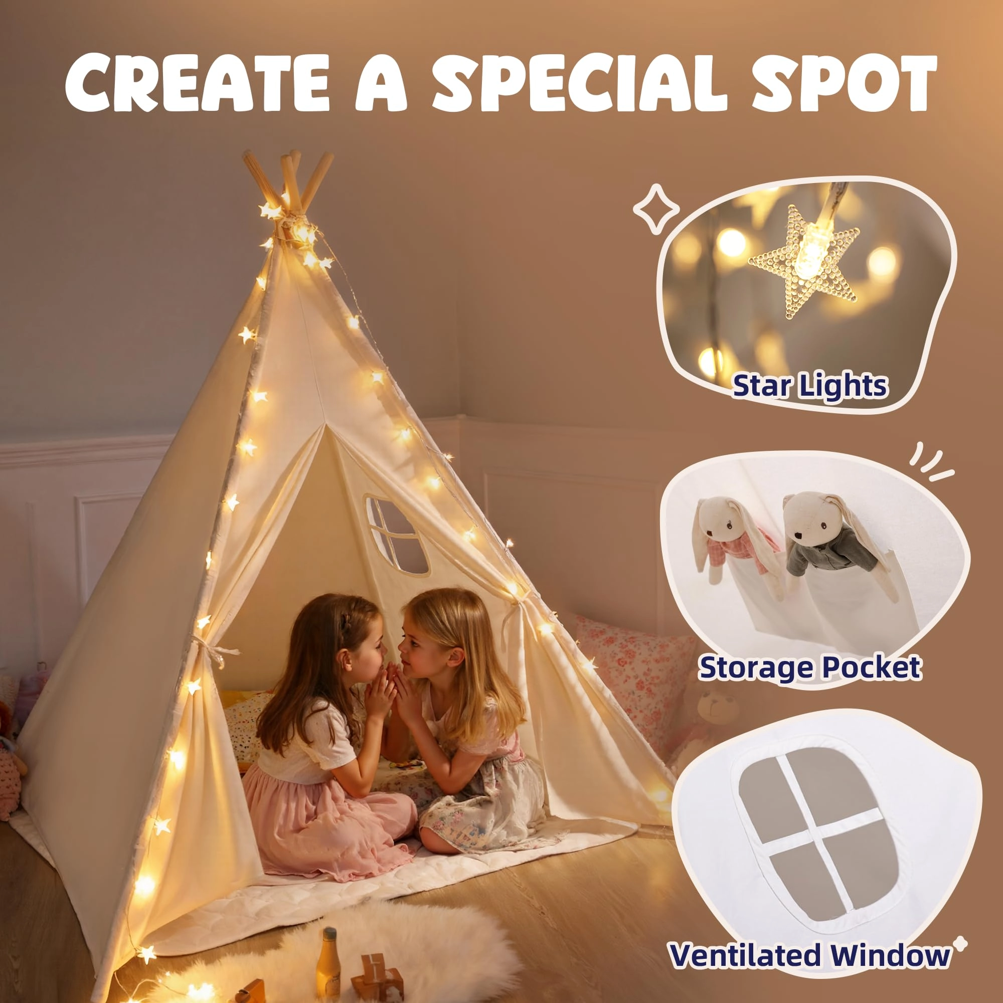 Teepee Tent - Large 47 x 47 x 61 inches