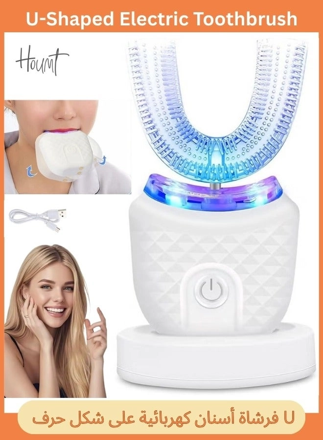 Houmt U-Shaped Ultrasonic Electric Toothbrush - 360° Automatic Mouth Cleaning Rechargeable IPX7 Waterproof