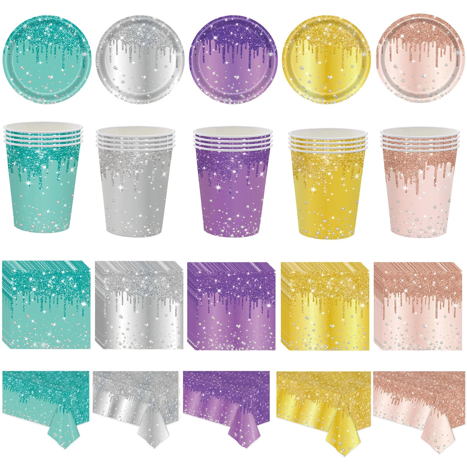 Shiny Glitter Diamond Party Tableware - 81pcs Birthday, Baby Shower Party
