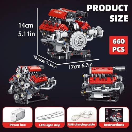 Mini V8 Engine Building Kit - 660 PCS App-Controlled