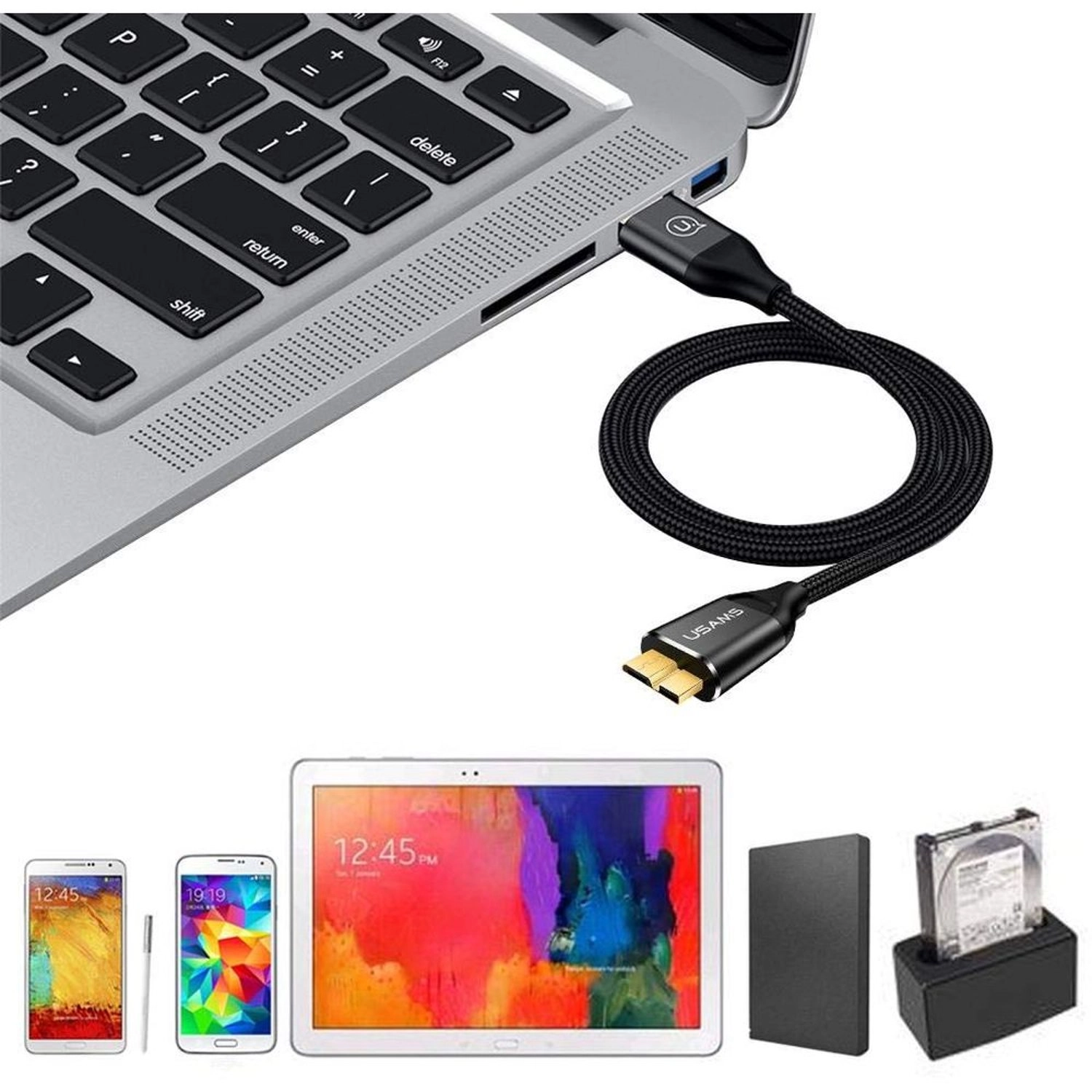 Hard Drive Data Cable USB-A to Micro USB-B 1m