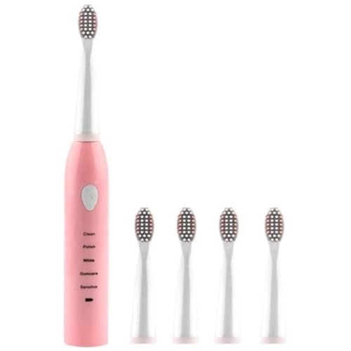Sonic Electric Toothbrush - 4 Free Replacement Heads USB Fast Charging Pink