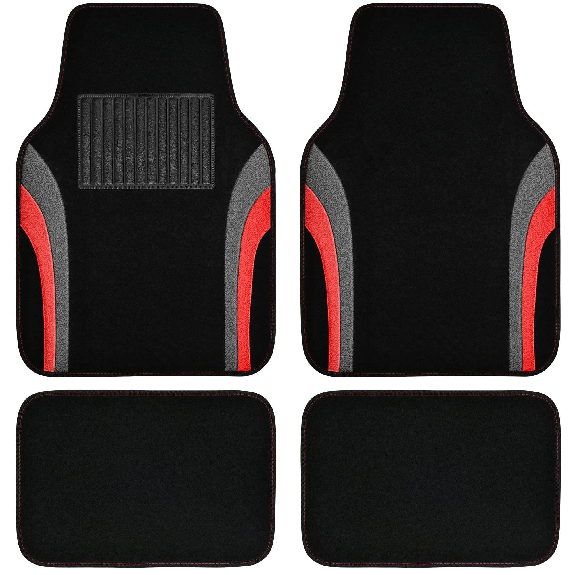 Universal Fit Car Floor Mats - Set of 4pcs Black and Burgundy