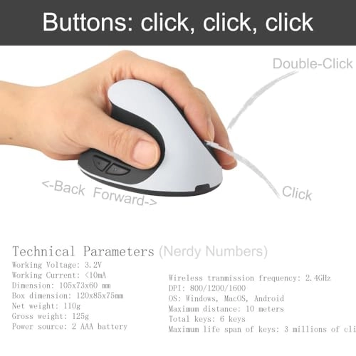 Left Handed Vertical Mouse - Wi-Fi