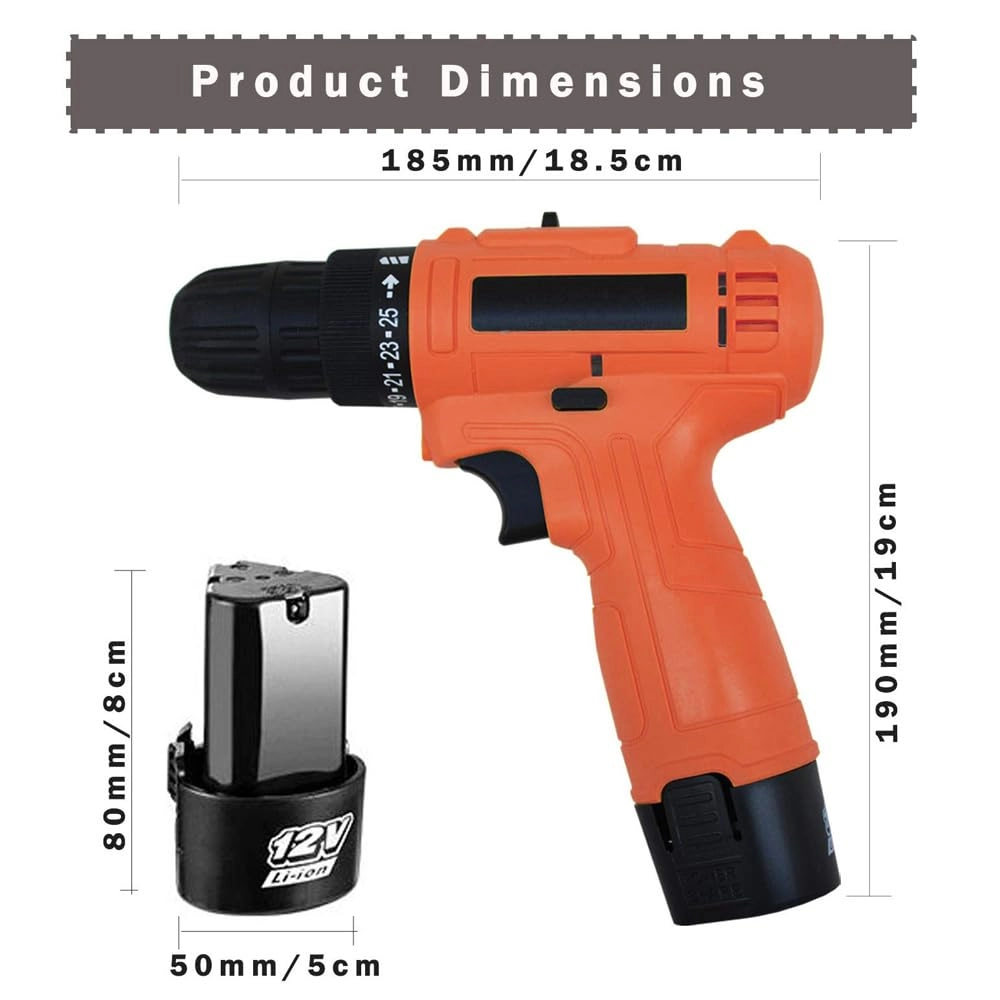 Cordless Screwdriver drill machine - 12V 0-10mm + 1200 mAh Battery + Charging Adapter + Polishing Pad kit - 5 inch