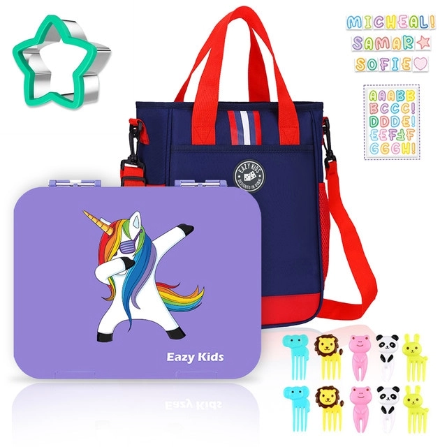 Unicorn 6 Compartment Bento Lunch Box + Lunch Bag