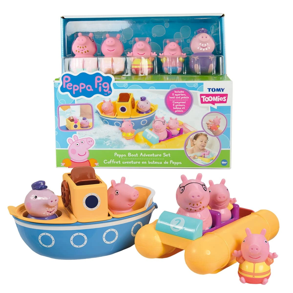 TOMY Intl. Peppa’s Boat Adventure Bath Toy Set - Includes 2 Boat Toys and 5 Peppa Pig Figures