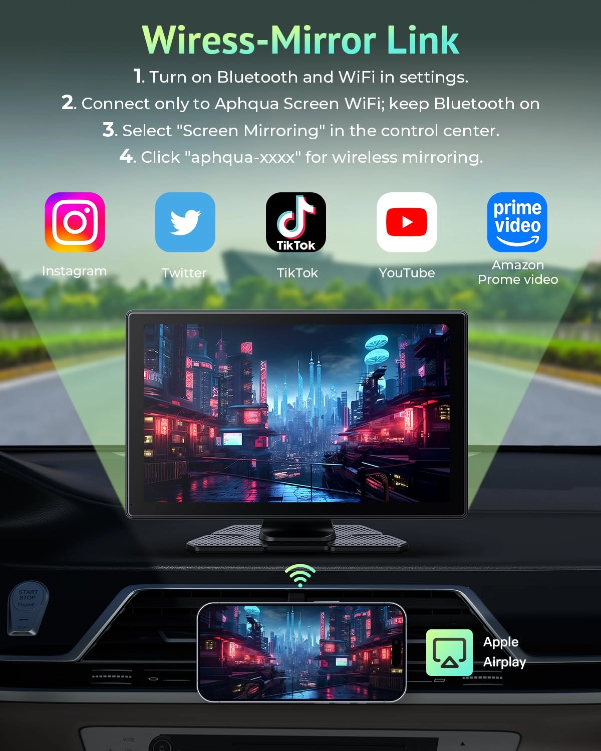 Carplay Screen + Android Auto Screen + Dash Cam - 4K + Backup Camera + Portable Screen - 9" HD IPS