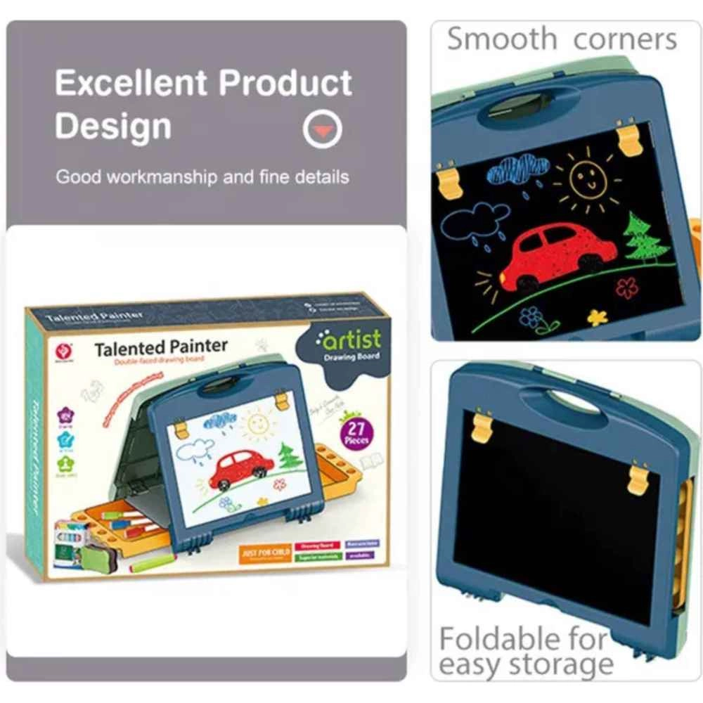 Dual Sided Drawing & Writing Board - 27 Pcs markers, chalks, eraser, and accessories