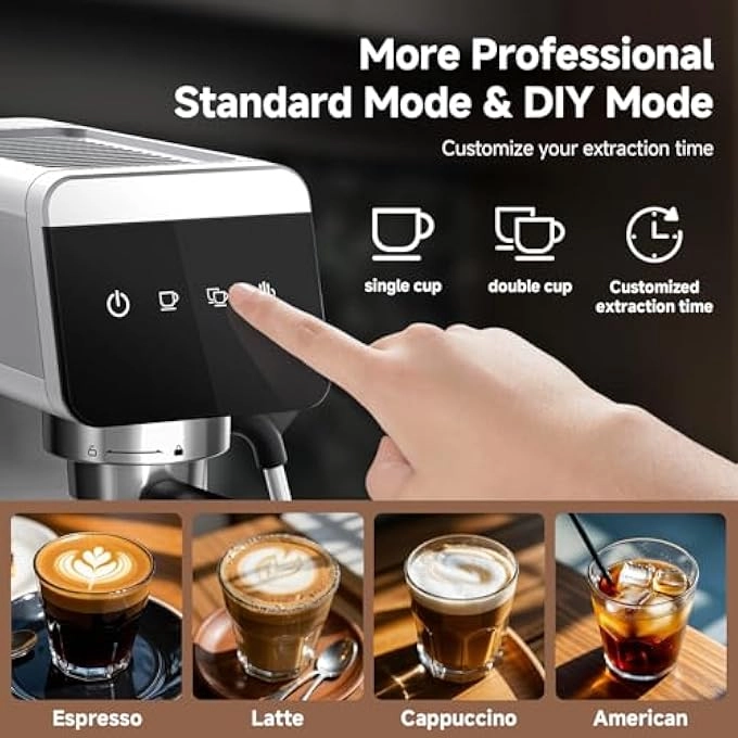 20 Bar Espresso Machine LCD Panel & Milk 1.3L