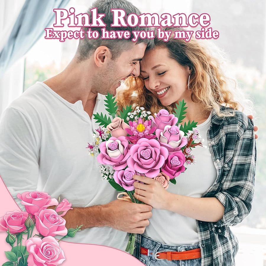 Pink Rose Bouquet Flowers Building Set - 834 pcs