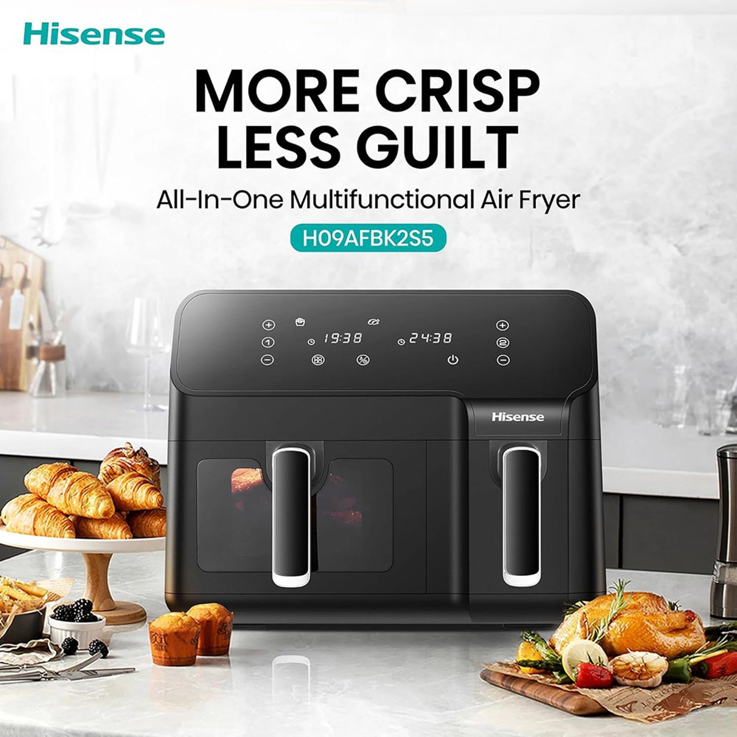 Air Fryer H09AFBK2S5 - Dual Cooking Zone; 8 Preset Programs; 360° Circulation