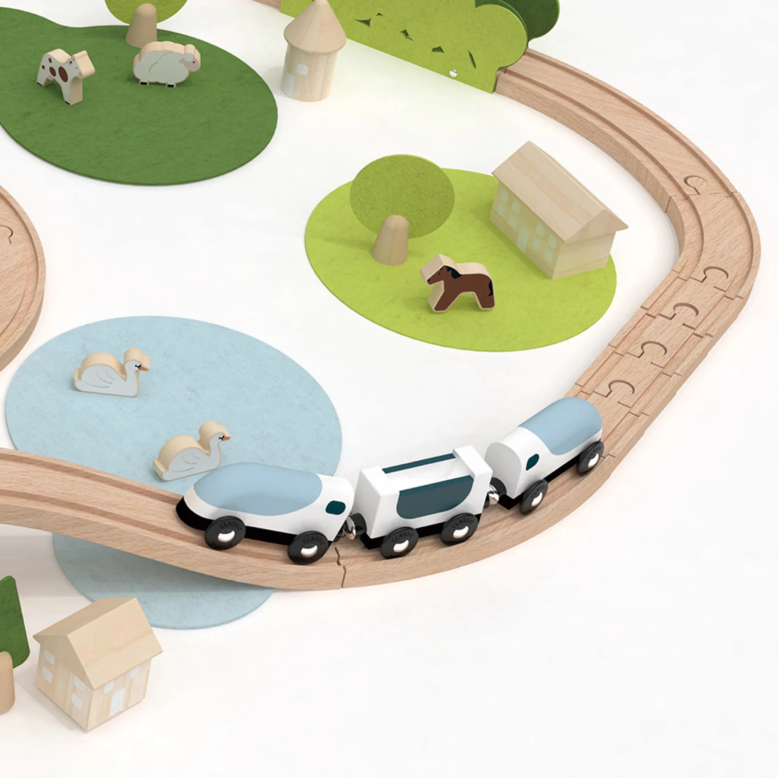 Wooden Natural Train Set - 100-piece