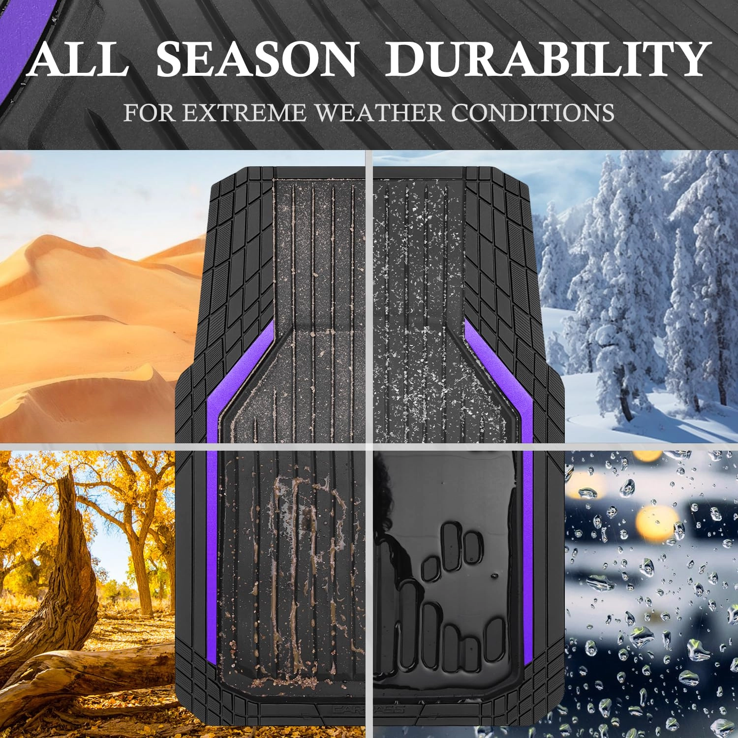 Heavy Duty Rubber Floor Mats - Universal Fit 3pcs Black Purple