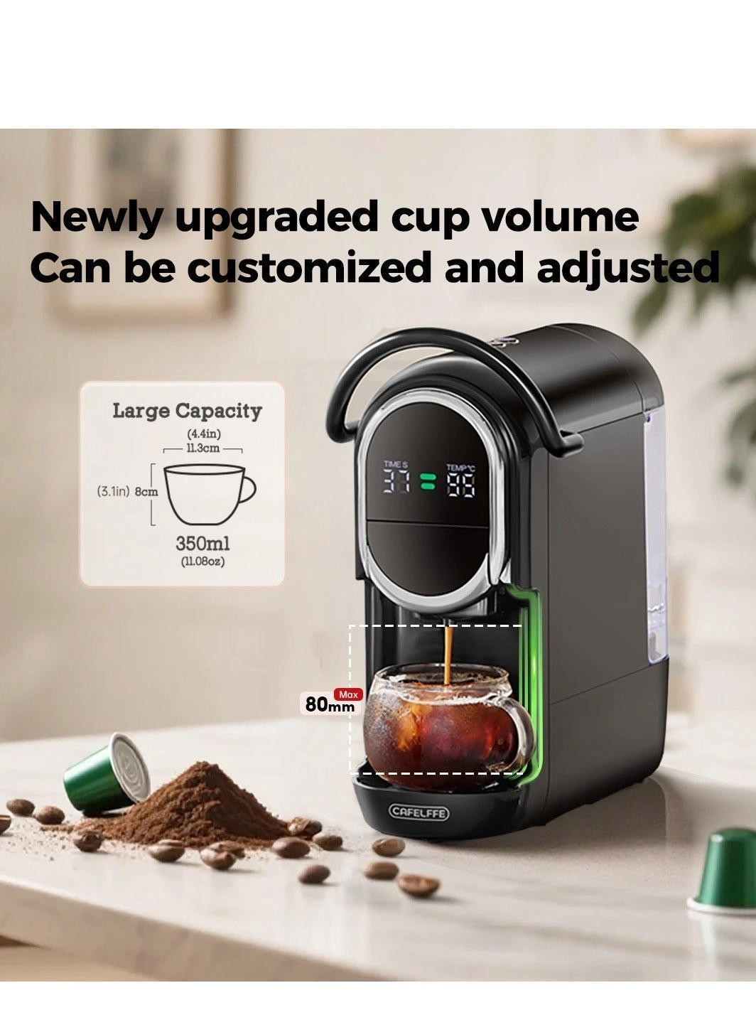 4-in-1 Automatic Capsule Coffee Machine - Adjustable Temperature 19 Bar