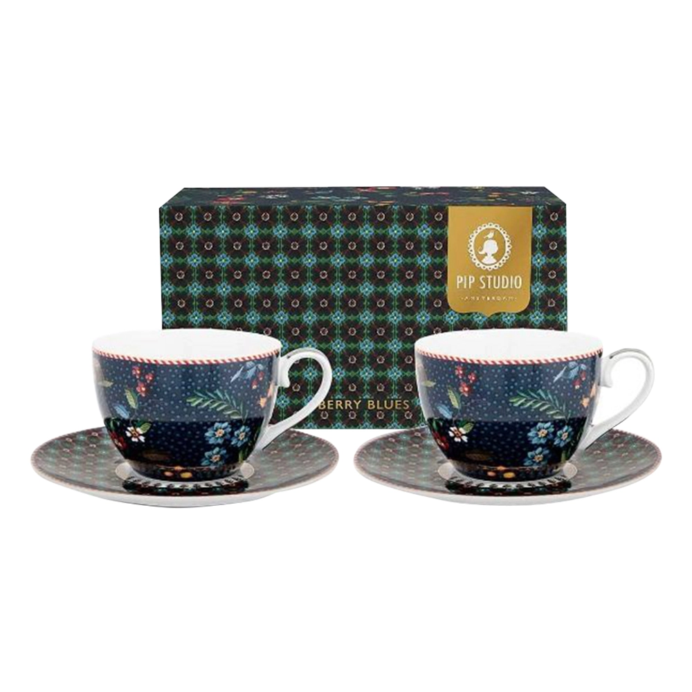 PIP STUDIO Berry Blues Cups And Saucers - 2 pcs - Gold accents