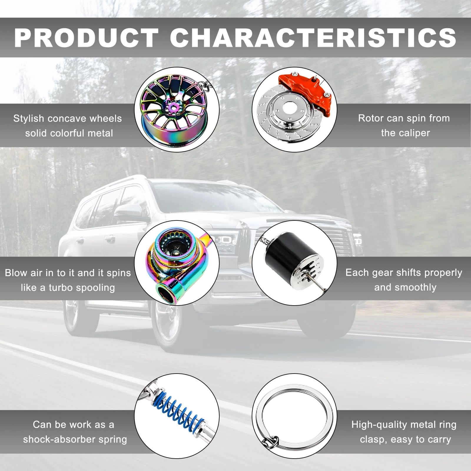 Car Parts Model Key Chains Set