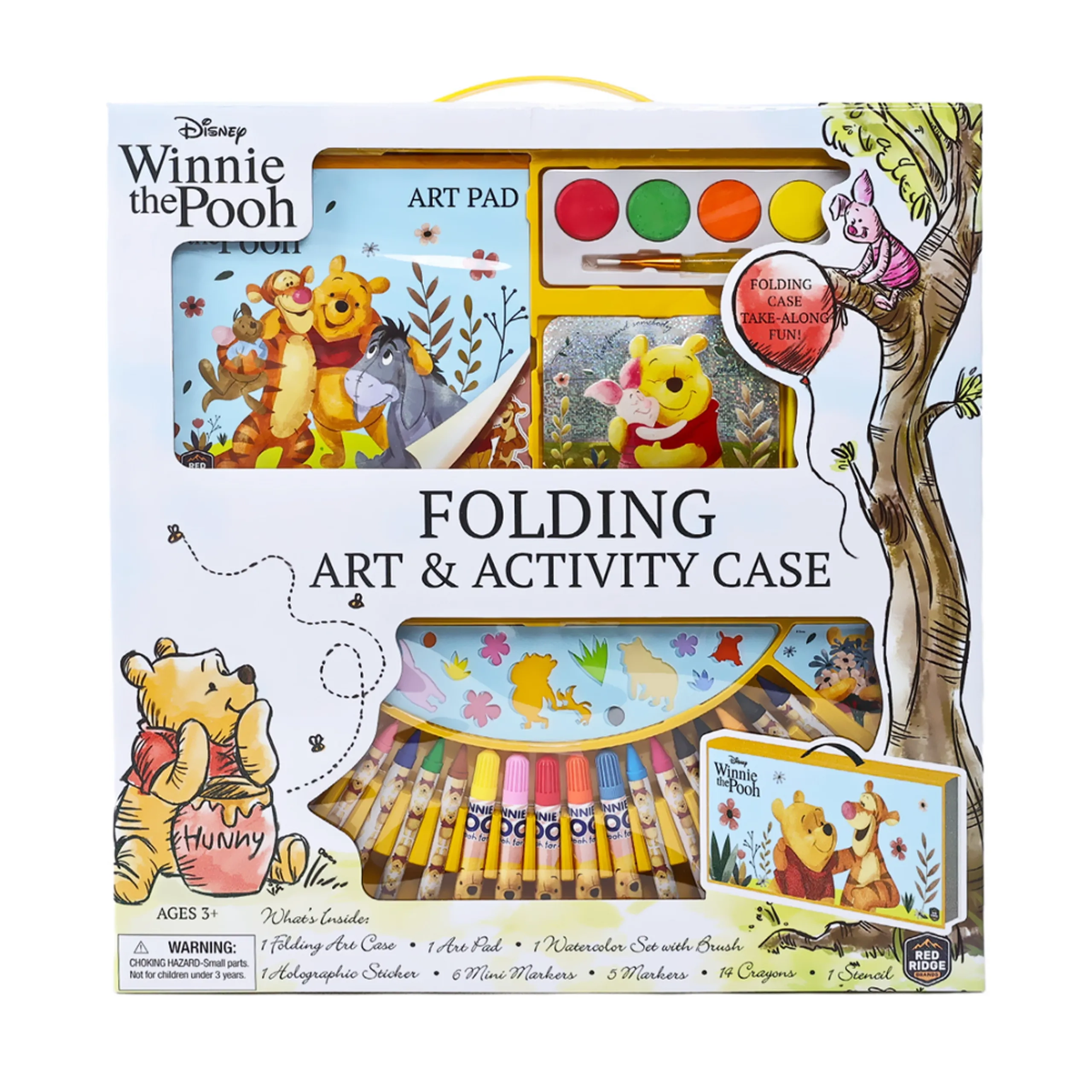 Disney Winnie The Pooh Folding Art & Activity Case - Watercolour Set Markers Crayons Stencil